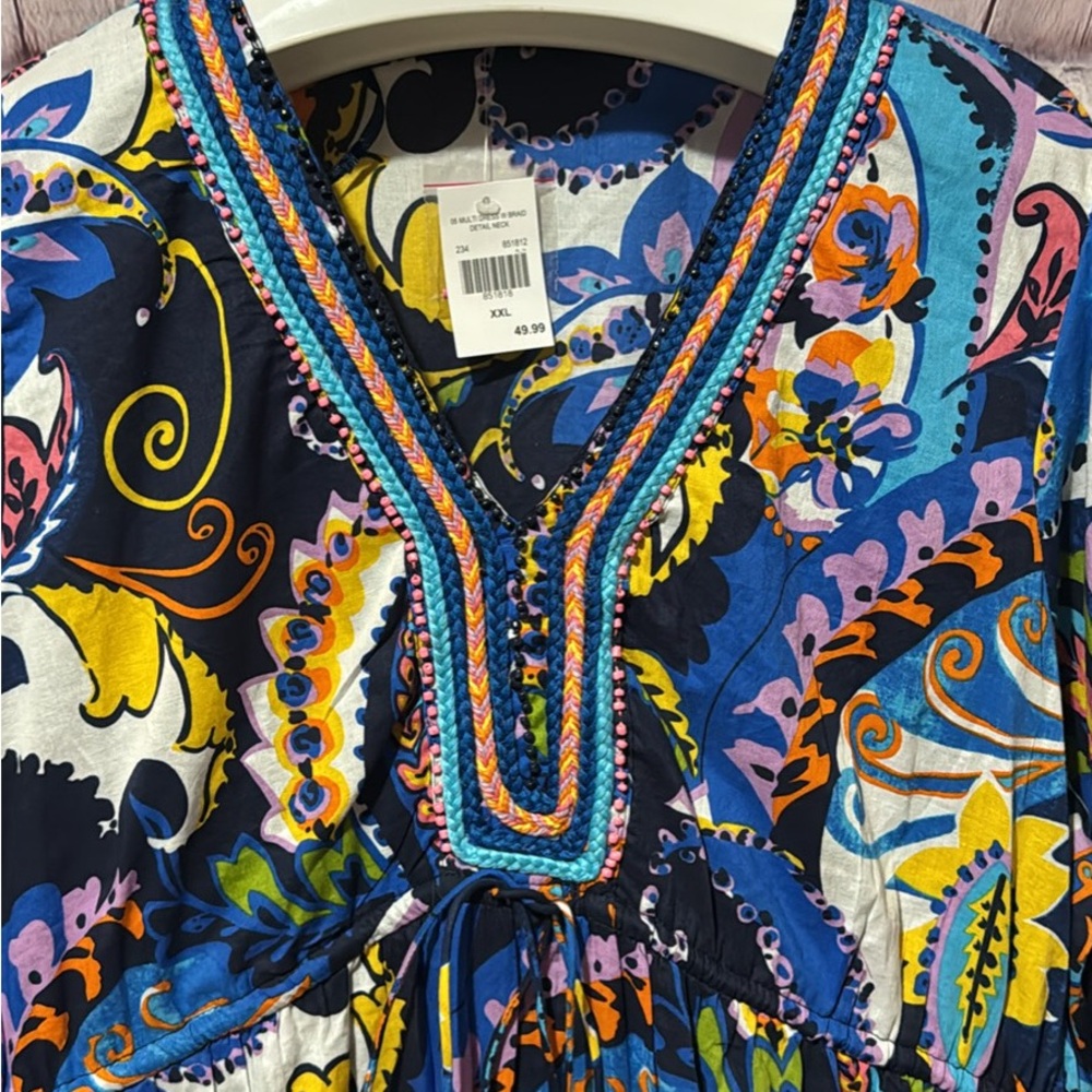 New XXLarge  Boho Multicolor Abstract Dress %100cotton - Picture 7 of 8